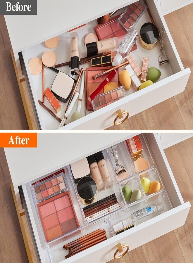 FOROLY Drawer Organiser, Freezer Organiser, Dressing Table Organiser, Drawer Compartment/Storage Units For Makeup, Jewelries/Cosmetic, Stationary, Kitchen (Transparent, 14 Pcs) - Image 4